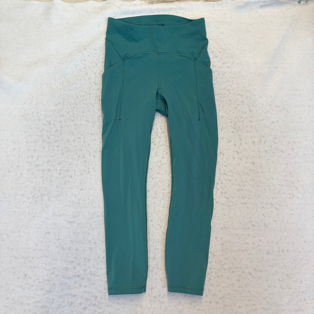 Lululemon Fast and Free Leggings Womens 6 Teal High Rise Pockets 23" Inseam